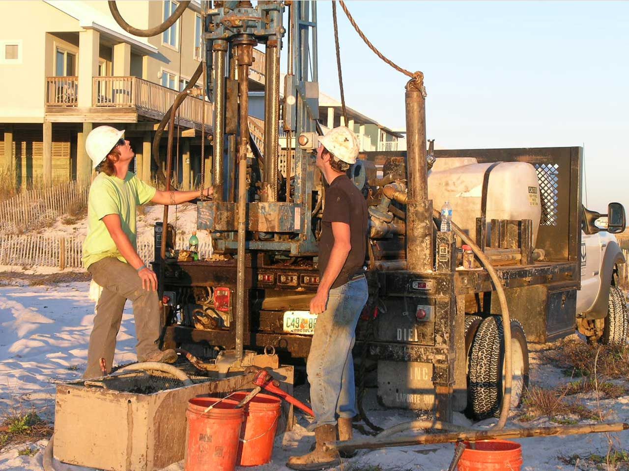 drill rig on Navarre Beach for Acorn Construction