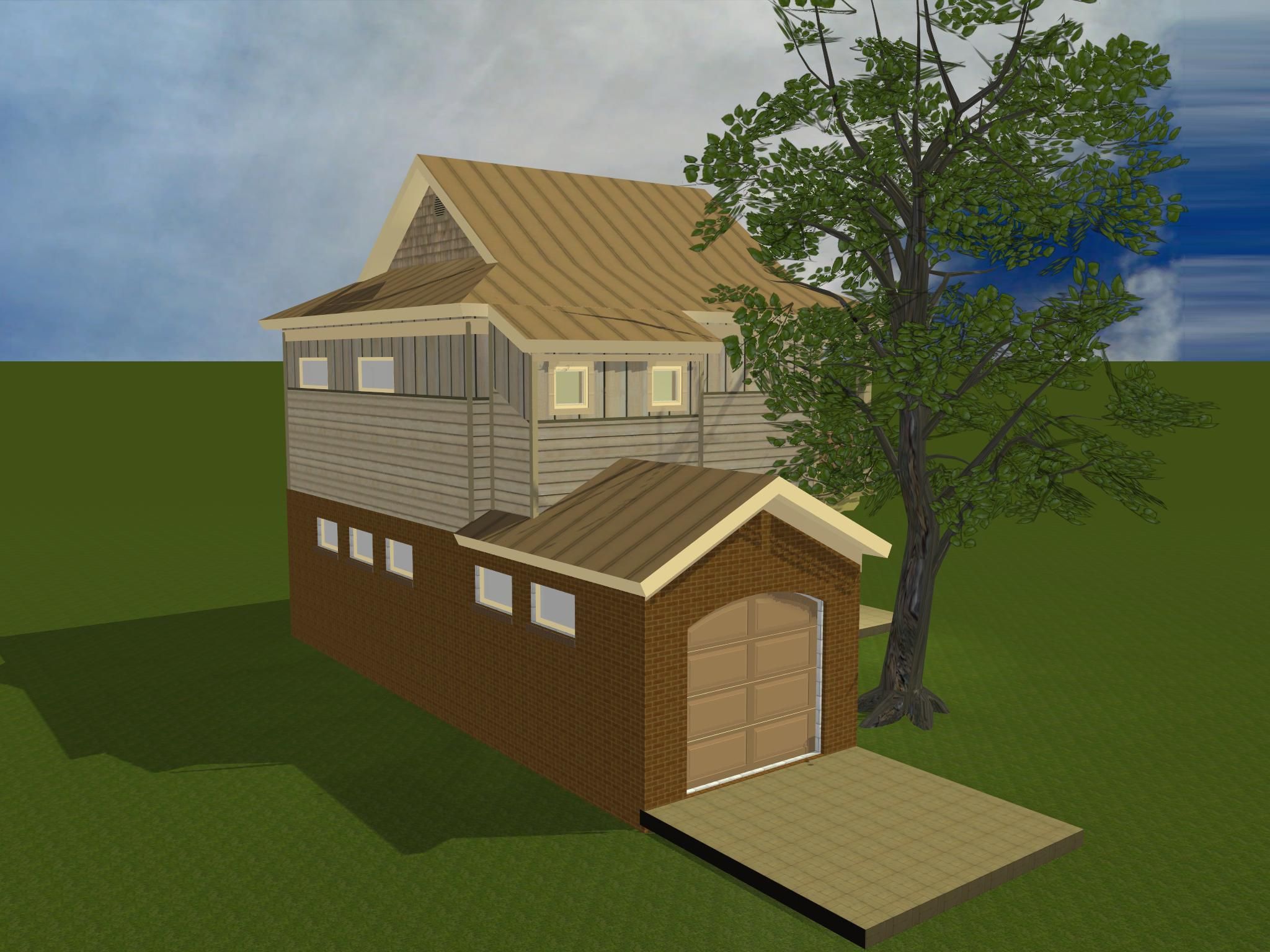 CAD model of rear view of Acorn Design Studio in Gulf Breeze